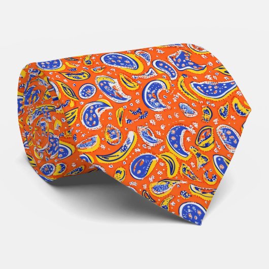 Abstract Oranje Paisley Pattern Stropdas (Opgerold)