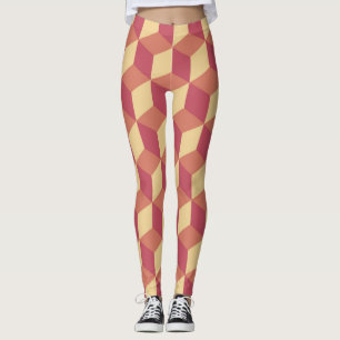 Abstract Oranje rode kubus patroon Leggings
