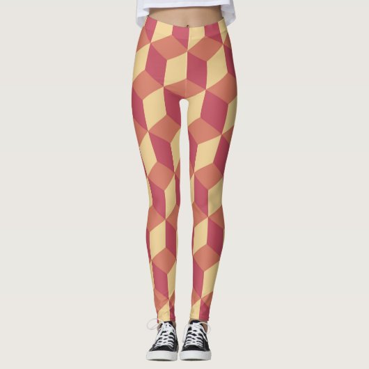 Abstract Oranje rode kubus patroon Leggings (Voorkant)