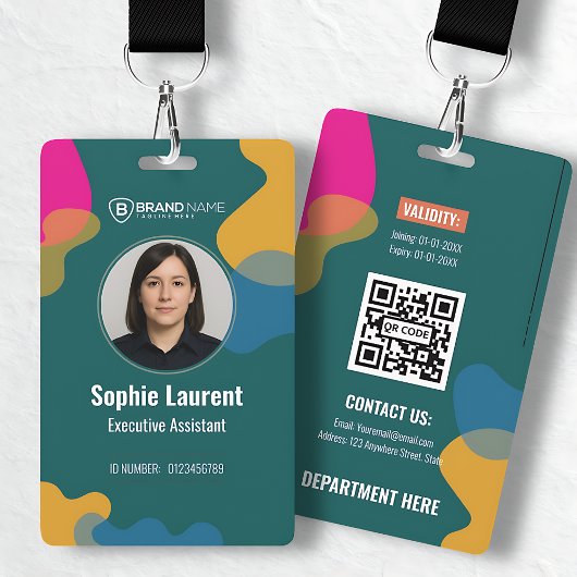 Abstract Organic Shapes Teal Green Department ID Badge