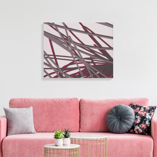 Abstract organisch lineair ontwerp | Grijs en Bour Canvas Afdruk (Insitu (Woonkamer))