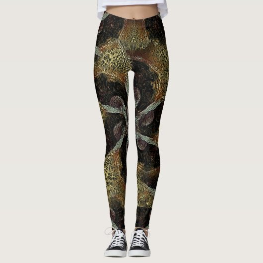Abstract organisch patroonontwerp in donkerwarme k leggings (Voorkant)