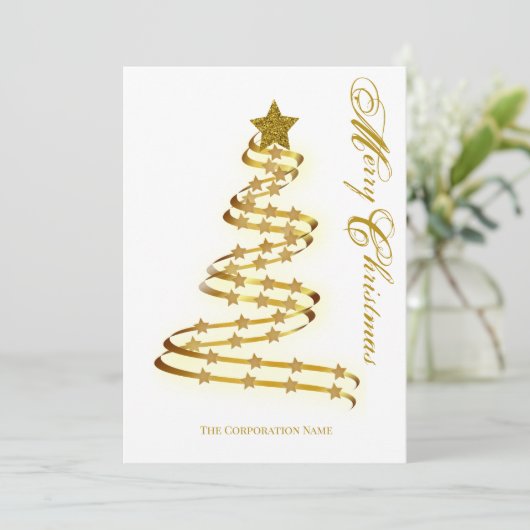 Abstract overzicht met Merry KerstGold Tree Stars Feestdagenkaart (Staand voorkant)