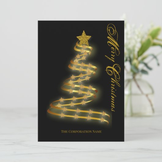 Abstract overzicht met Merry KerstGold Tree Stars Feestdagenkaart (Staand voorkant)