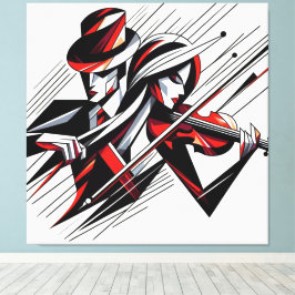 Abstract paar met viool canvas afdruk
