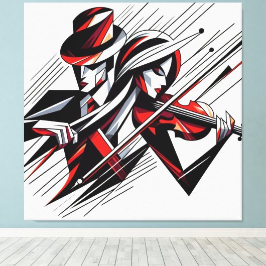 Abstract paar met viool canvas afdruk (Insitu (Houten vloer))