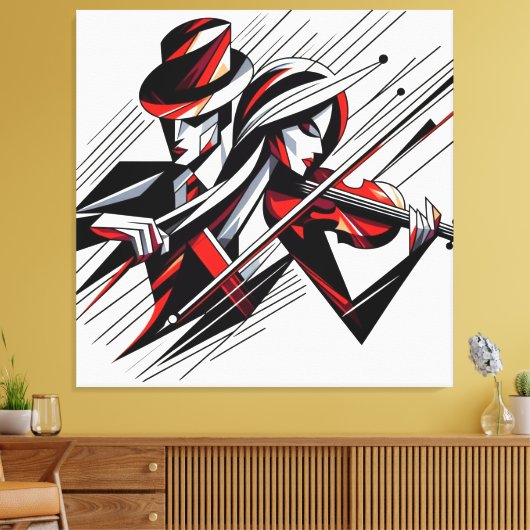 Abstract paar met viool canvas afdruk (Insitu (Woonkamer))