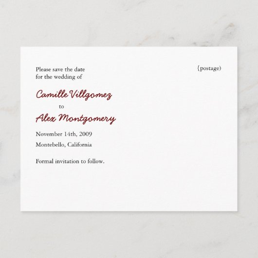 Abstract paar, Sla de datum op Aankondigingskaart (Achterkant)