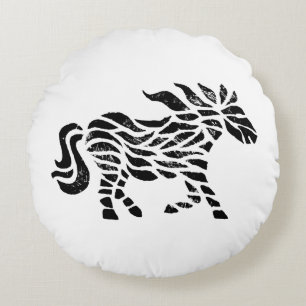 Abstract Paard Woodblock Print Rond Kussen