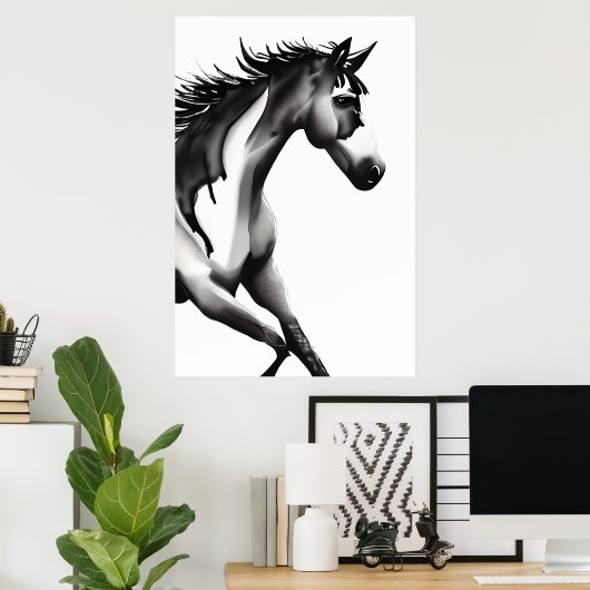 Abstract paard | Zwart-wit Poster (Thuiskantoor)