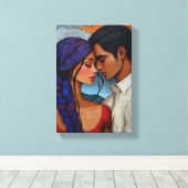 Abstract paarportret - liefde in kunstzinnige vorm canvas afdruk (Insitu (Houten vloer))
