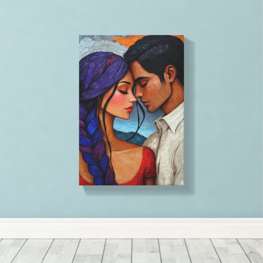 Abstract paarportret - liefde in kunstzinnige vorm canvas afdruk (Insitu (Houten vloer))