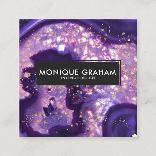 Abstract Paars agate Geode Stone Gold Splatter Vierkante Visitekaartje (Voorkant)