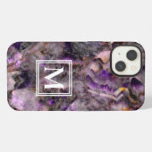 Abstract paars amethyst kwarts marmer monogram iPhone hoesje (Achterkant horizontaal)