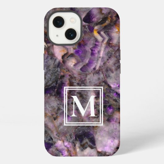 Abstract paars amethyst kwarts marmer monogram iPhone hoesje (Achterkant)