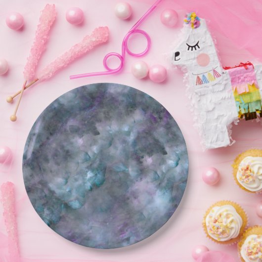 Abstract paars blauw blauwgroen kwarts marmer gran papieren bordje (Feest)