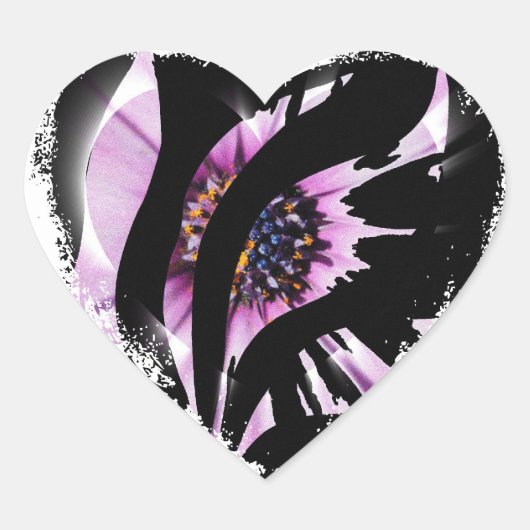 Abstract Paars Bloemhartsticker Hart Sticker (Voorkant)