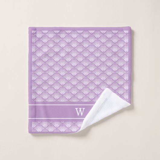 Abstract paars bloempatroon met monogram initiaal bad handdoek (Wasdoekje)