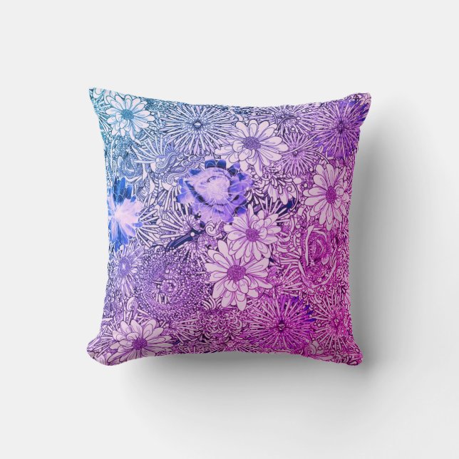 Abstract Paars en blauw Floral Pillow Kussen (Voorkant)