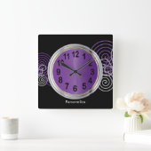 Abstract Paars- en zilvermetallisch ontwerp Vierkante Klok (Huis)