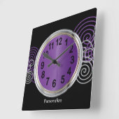 Abstract Paars- en zilvermetallisch ontwerp Vierkante Klok (Hoek)