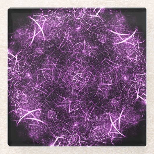 Abstract Paars Fractal_Unique Onderzetter Glazen Onderzetter (Voorkant)