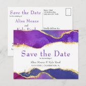 Abstract Paars Fuchsia Goud Save the Date Aankondigingskaart (Voorkant / Achterkant)