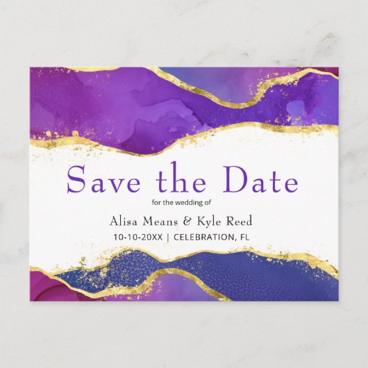 Abstract Paars Fuchsia Goud Save the Date Aankondigingskaart (Voorkant)
