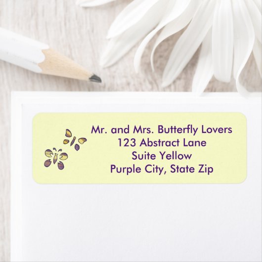 Abstract Paars geel Butterflies Adresetiket Etiket (Insitu)