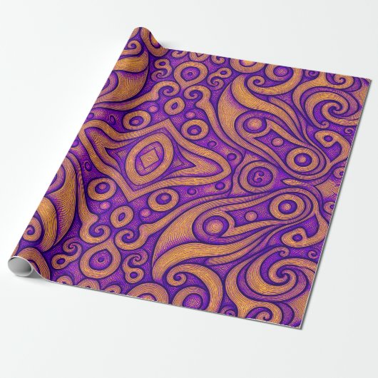 Abstract Paars Geometrisch Patroon Cadeaupapier (Uitgerold)