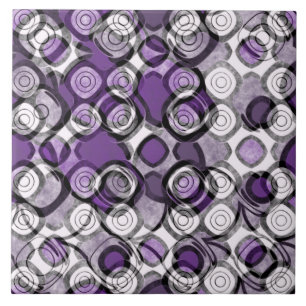 Abstract paars, grijs en zwart cirkelpatroon tegeltje