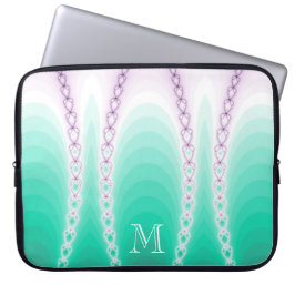 Abstract Paars Groen Gradiënt Fractal Monogram Laptop Sleeve