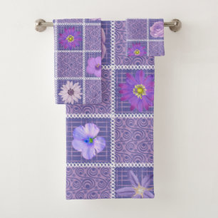 Abstract Paars patchwork Floral Quilting Squares Bad Handdoek
