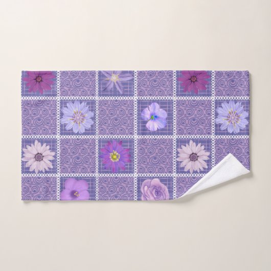 Abstract Paars patchwork Floral Quilting Squares Bad Handdoek (Handdoek)