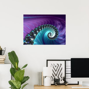 Abstract Paars Turquoise Gradient Spiral Fractal Poster