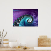 Abstract Paars Turquoise Gradient Spiral Fractal Poster (Keuken)