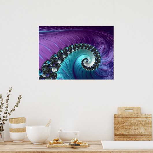 Abstract Paars Turquoise Gradient Spiral Fractal Poster (Keuken)