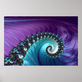 Abstract Paars Turquoise Gradient Spiral Fractal Poster