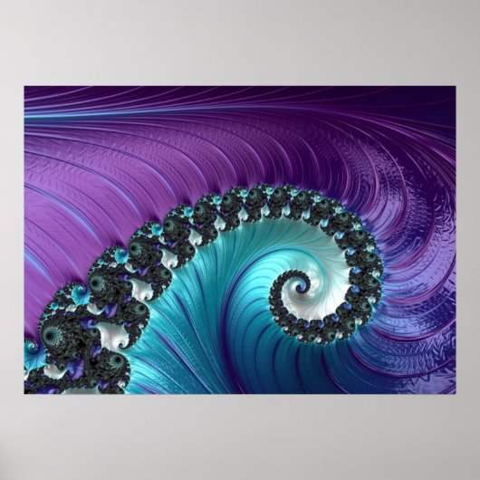 Abstract Paars Turquoise Gradient Spiral Fractal Poster (Voorkant)