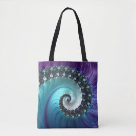 Abstract Paars Turquoise Gradient Spiral Fractal Tote Bag