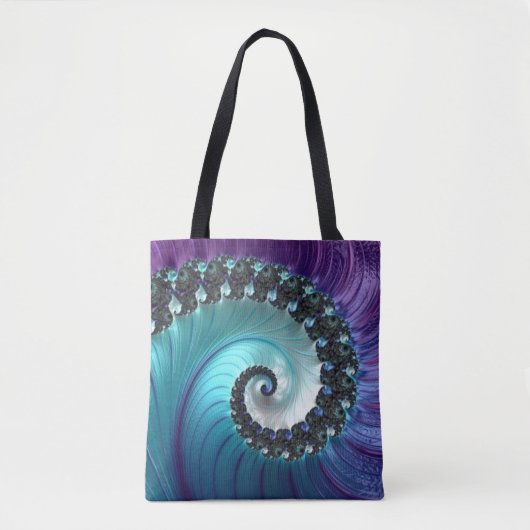 Abstract Paars Turquoise Gradient Spiral Fractal Tote Bag (Voorkant)