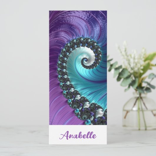 Abstract Paars Turquoise Spiral Fractal Bladwijzer (Staand voorkant)