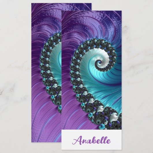 Abstract Paars Turquoise Spiral Fractal Bladwijzer (Voorkant / Achterkant)
