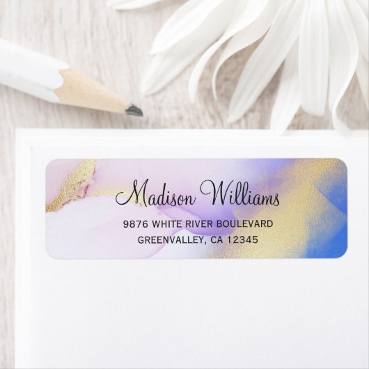 Abstract Paars Waterverf Gold Luxe Adres Etiket (Insitu)