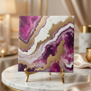 Abstract paars wit & goud agaat geode marmer tegeltje