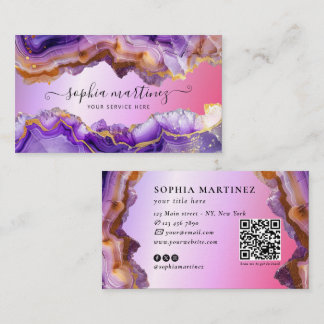 Abstract paarse agaat gouden glinsterend marmer QR Visitekaartje