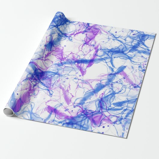 Abstract paarse blauwe witte Alcohol Ink-kunst Cadeaupapier (Uitgerold)