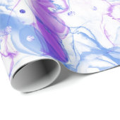 Abstract paarse blauwe witte Alcohol Ink-kunst Cadeaupapier (Rol Hoek)
