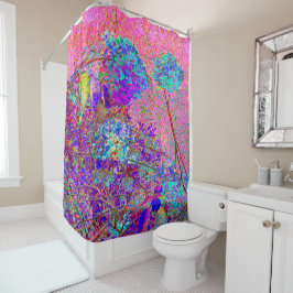 Abstract Paarse en Blauwe Hortensia met Magenta Douchegordijn