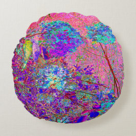 Abstract Paarse en Blauwe Hortensia met Magenta Rond Kussen
